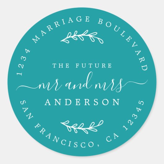 Sticker Rond Chic Script Future M. Mme Mariage Adresse de retou (Devant)