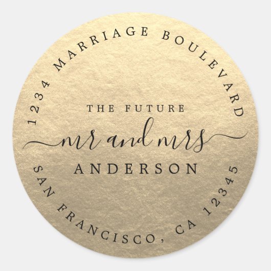 Sticker Rond Chic Script Future M. Mme Mariage Adresse de retou (Devant)