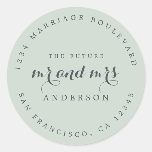 Sticker Rond Chic Script Future M. Mme Mariage Adresse de retou (Devant)