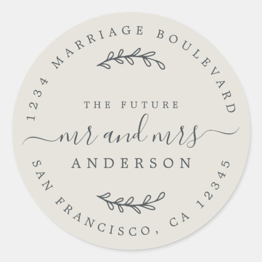 Sticker Rond Chic Script Future M. Mme Mariage Adresse de retou (Devant)