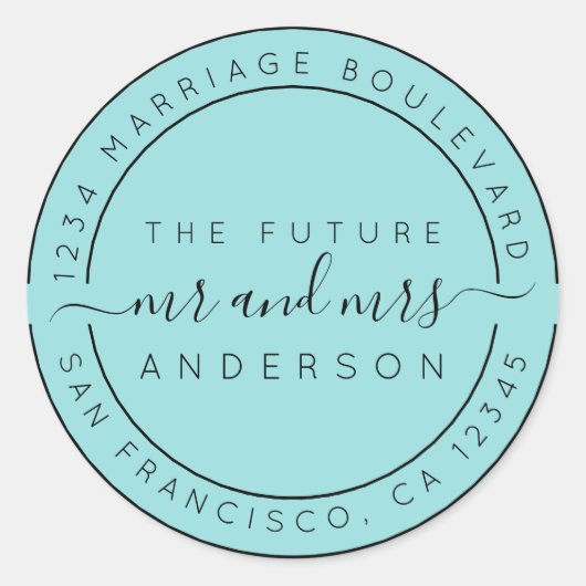 Sticker Rond Chic Script Future M. Mme Mariage Adresse de retou (Devant)