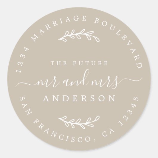 Sticker Rond Chic Script Future M. Mme Mariage Adresse de retou (Devant)