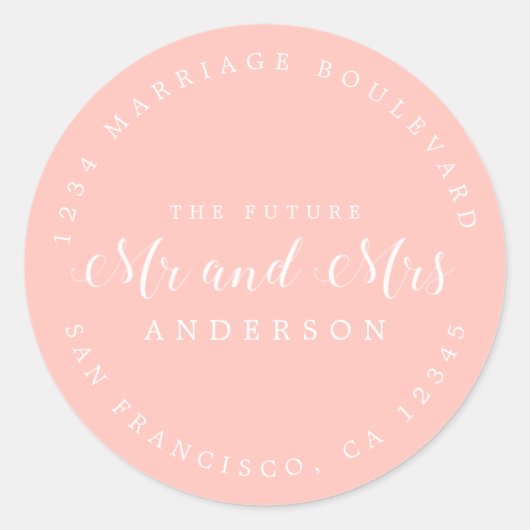Sticker Rond Chic Script Future M. Mme Mariage Adresse de retou (Devant)