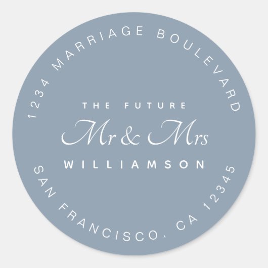 Sticker Rond Chic Script Future M. Mme Mariage Adresse de retou (Devant)