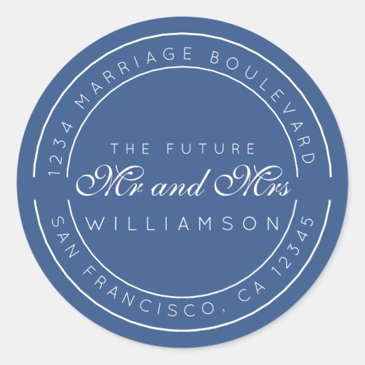 Sticker Rond Chic Script Future M. Mme Mariage Adresse de retou (Devant)