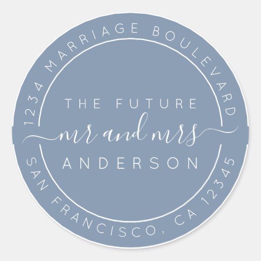 Sticker Rond Chic Script Future M. Mme Mariage Adresse de retou (Devant)