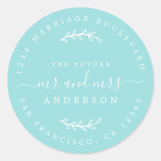 Sticker Rond Chic Script Future M. Mme Mariage Adresse de retou (Devant)