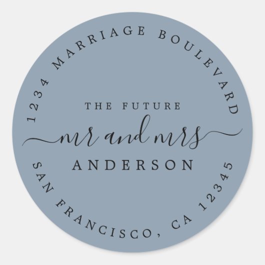 Sticker Rond Chic Script Future M. Mme Mariage Adresse de retou (Devant)
