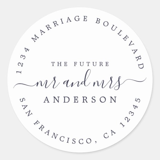 Sticker Rond Chic Script Future M. Mme Mariage Adresse de retou (Devant)