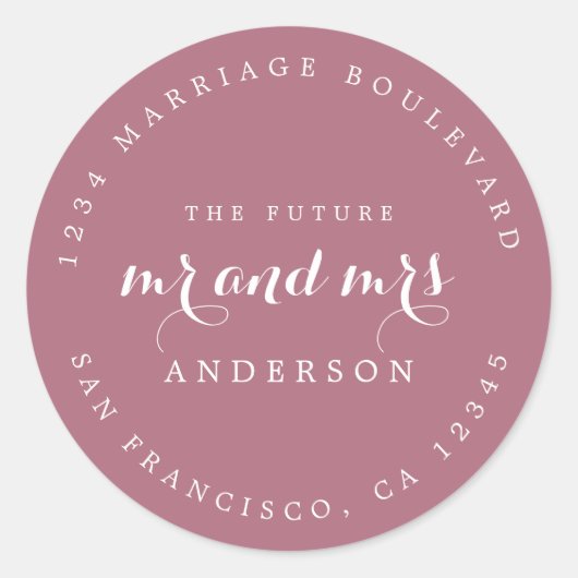 Sticker Rond Chic Script Future M. Mme Mariage Adresse de retou (Devant)