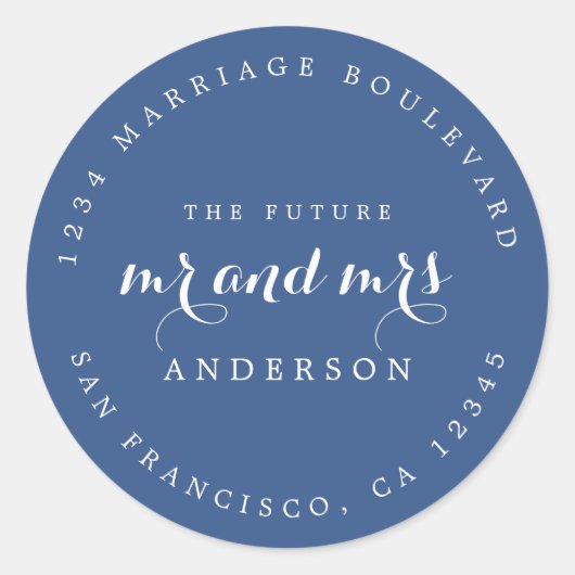 Sticker Rond Chic Script Future M. Mme Mariage Adresse de retou (Devant)