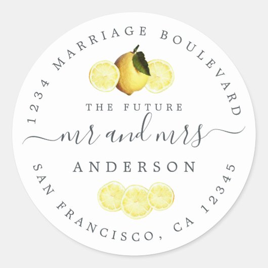 Sticker Rond Chic Script Future M. Mme Mariage Retour Adresse C (Devant)