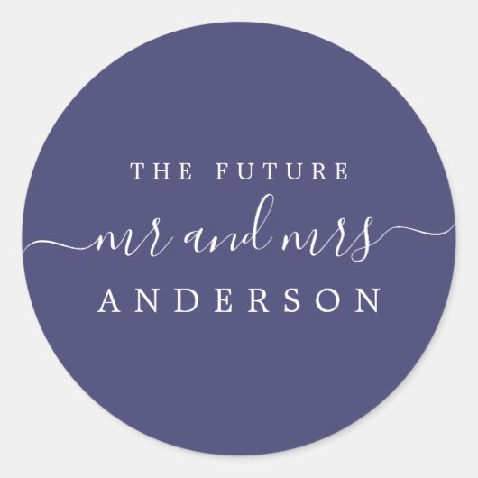Sticker Rond Chic Script Future M. Mme Marine Mariage bleu (Devant)