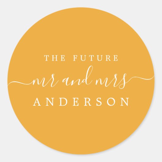 Sticker Rond Chic Script Future M. Mme Mellow Mariage Jaune (Devant)