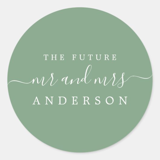 Sticker Rond Chic Script Future M. Mme Mineral Green Mariage (Devant)
