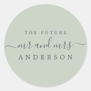 Sticker Rond Chic Script Future M. Mme Pastel Mariage verte