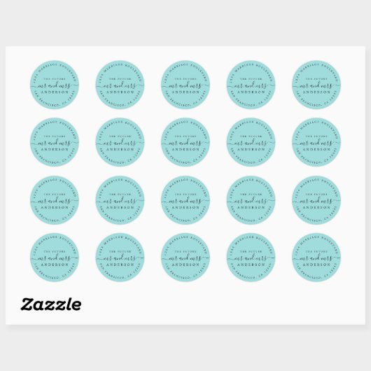 Sticker Rond Chic Script Future M. Mme Retour Adresse Bleu (Feuille)