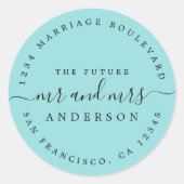 Sticker Rond Chic Script Future M. Mme Retour Adresse Bleu (Devant)