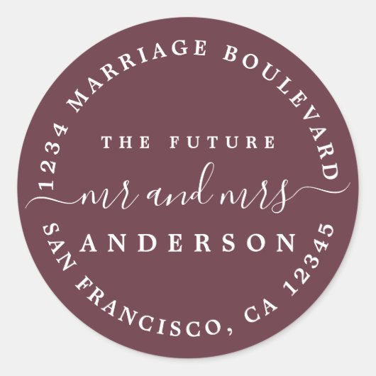 Sticker Rond Chic Script Future M. Mme Retour Adresse Bourgogne (Devant)