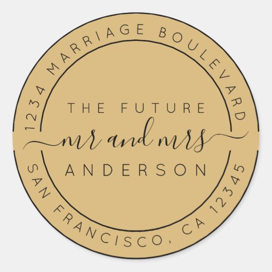 Sticker Rond Chic Script Future M. Mme Retour Adresse Jaune (Devant)