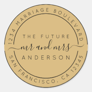 Sticker Rond Chic Script Future M. Mme Retour Adresse Jaune