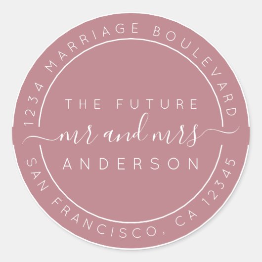 Sticker Rond Chic Script Future M. Mme Retour Adresse Purple (Devant)