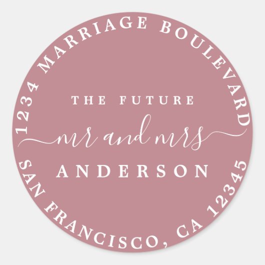 Sticker Rond Chic Script Future M. Mme Retour Adresse Purple (Devant)