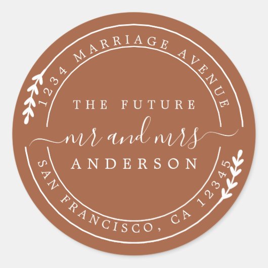 Sticker Rond Chic Script Future M. Mme TerraCotta Adresse de re (Devant)