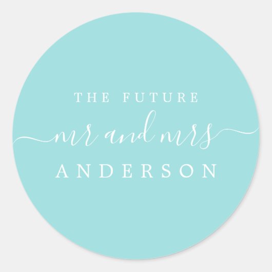 Sticker Rond Chic Script Future M. Mme Turquoise Mariage bleu (Devant)