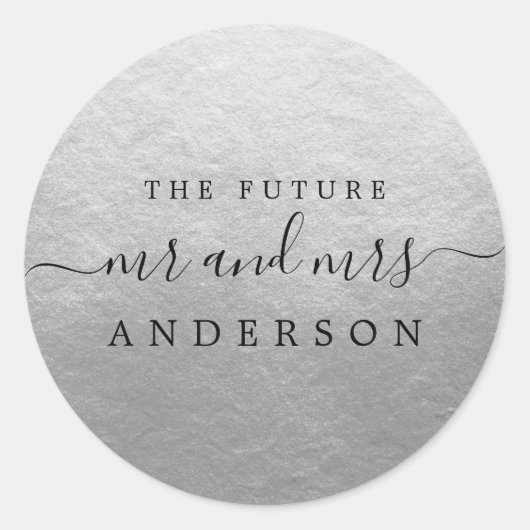 Sticker Rond Chic Script Future Mr Mme Silver Wedding (Devant)