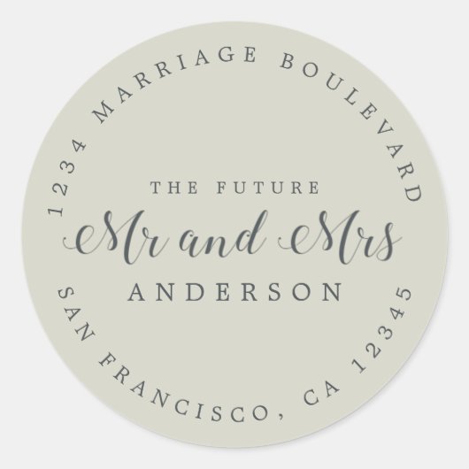 Sticker Rond Chic Script Future Mr Mrs Adresse de Retour de Mar (Devant)