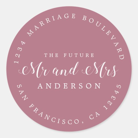 Sticker Rond Chic Script Future Mr Mrs Adresse de Retour de Mar (Devant)
