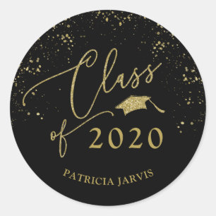 Sticker Rond Chic Script Graduation Festive Gold Parties scinti