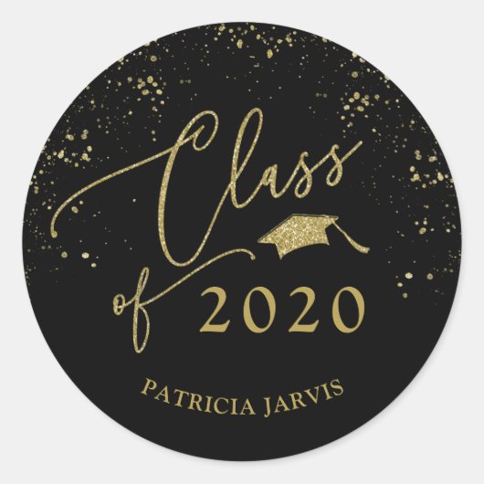 Sticker Rond Chic Script Graduation Festive Gold Parties scinti (Devant)