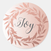 Sticker Rond Chic Script Joie Rose Gold Wreath Christmas Pink (Devant)
