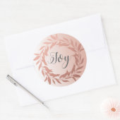Sticker Rond Chic Script Joie Rose Gold Wreath Christmas Pink (Enveloppe)