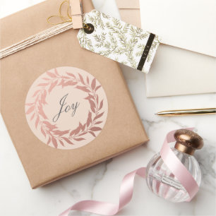Sticker Rond Chic Script Joie Rose Gold Wreath Christmas Pink