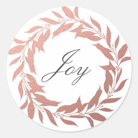 Sticker Rond Chic Script Joie Rose Gold Wreath Noël (Devant)