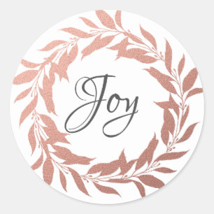 Sticker Rond Chic Script Joie Rose Gold Wreath Noël