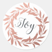 Sticker Rond Chic Script Joie Rose Gold Wreath Noël Blanc (Devant)