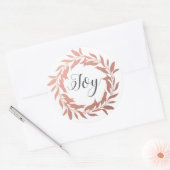 Sticker Rond Chic Script Joie Rose Gold Wreath Noël Blanc (Enveloppe)