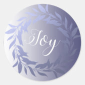 Sticker Rond Chic Script Joy Blue Foil Wreath Christmas Classic (Devant)