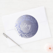 Sticker Rond Chic Script Joy Blue Foil Wreath Christmas Classic (Enveloppe)