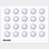 Sticker Rond Chic Script Joy Blue Foil Wreath Noël (Feuille)