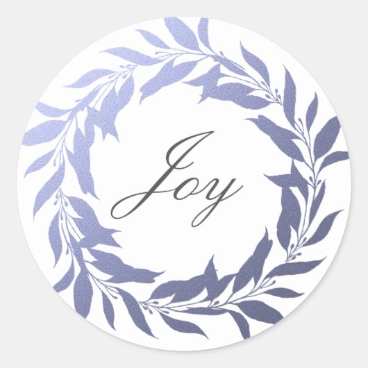 Sticker Rond Chic Script Joy Blue Foil Wreath Noël (Devant)