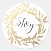 Sticker Rond Chic Script Joy Gold Wreath Christmas Blanc (Devant)
