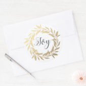 Sticker Rond Chic Script Joy Gold Wreath Christmas Blanc (Enveloppe)