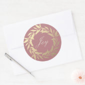 Sticker Rond Chic Script Joy Gold Wreath Christmas Dusty Rose (Enveloppe)