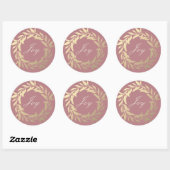 Sticker Rond Chic Script Joy Gold Wreath Christmas Dusty Rose (Feuille)