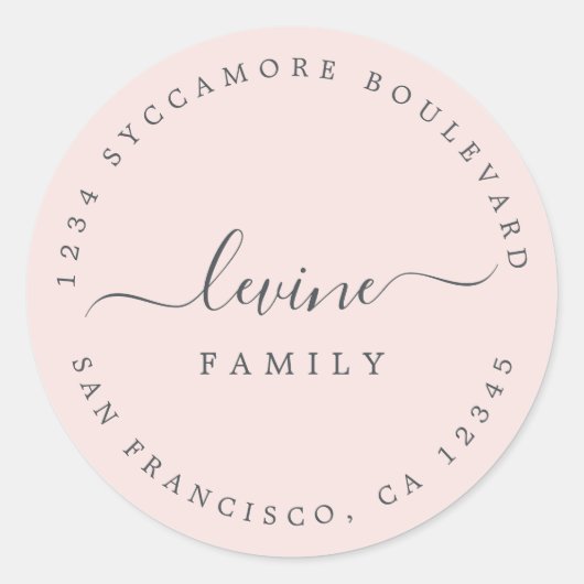 Sticker Rond Chic Script Nom de famille Adresse de retour (Devant)